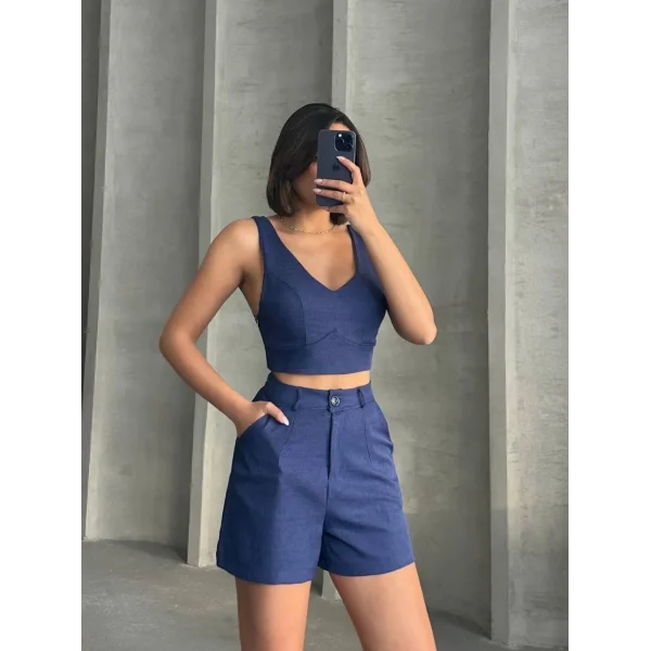 Şortlu keten takım s255014