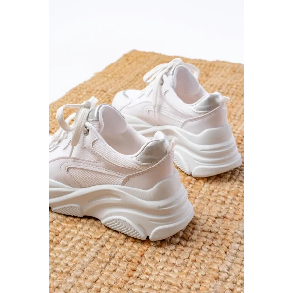 SP-149 Beyaz Gümüş Bağcıklı Fileli Günlük Spor Ayakkabı