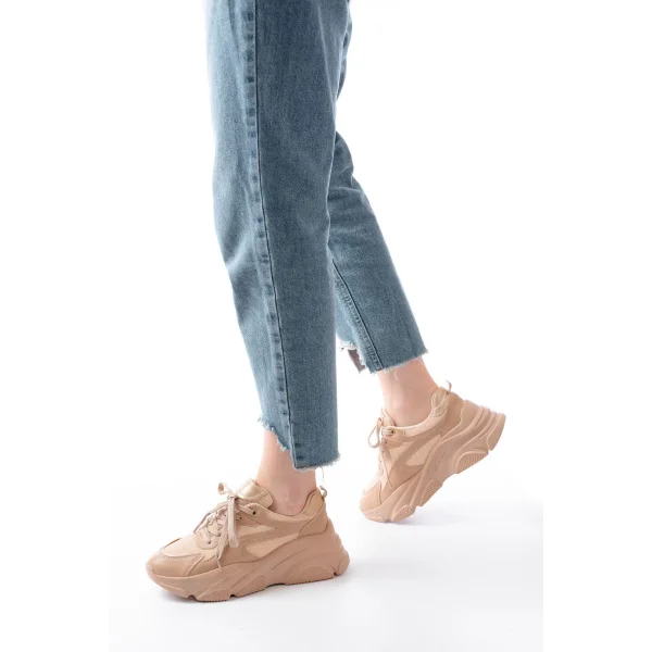 SP-149 Nut Gold Bağcıklı Fileli Günlük Spor Ayakkabı