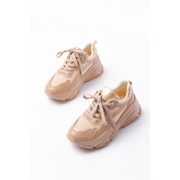 SP-149 Nut Gold Bağcıklı Fileli Günlük Spor Ayakkabı