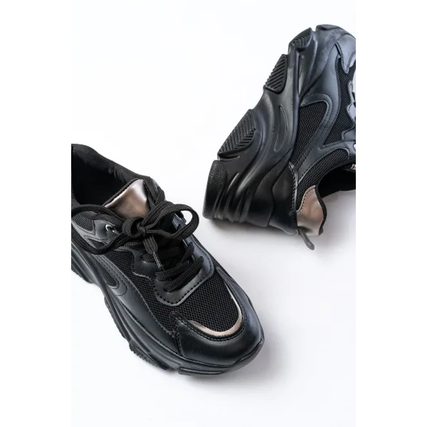 SP-149 Siyah Platin Bağcıklı Fileli Günlük Spor Ayakkabı