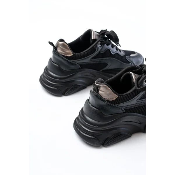 SP-149 Siyah Platin Bağcıklı Fileli Günlük Spor Ayakkabı