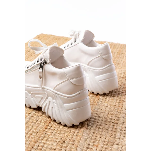 SP-156 Beyaz Bağcıklı Fermuarlı Yüksek Taban Günlük Spor Ayakkabı