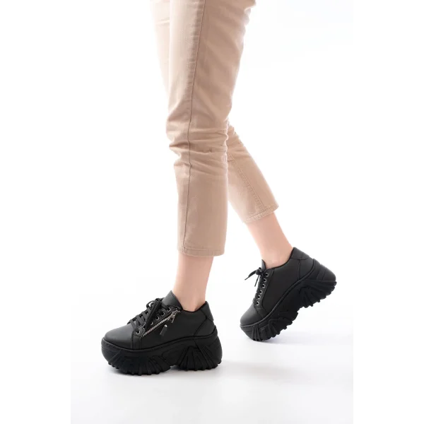 SP-156 Siyah Bağcıklı Fermuarlı Yüksek Taban Günlük Spor Ayakkabı