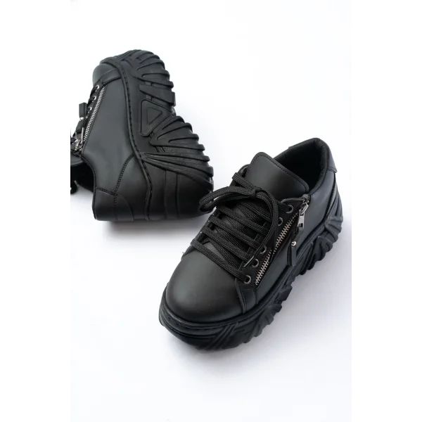 SP-156 Siyah Bağcıklı Fermuarlı Yüksek Taban Günlük Spor Ayakkabı