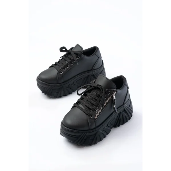 SP-156 Siyah Bağcıklı Fermuarlı Yüksek Taban Günlük Spor Ayakkabı