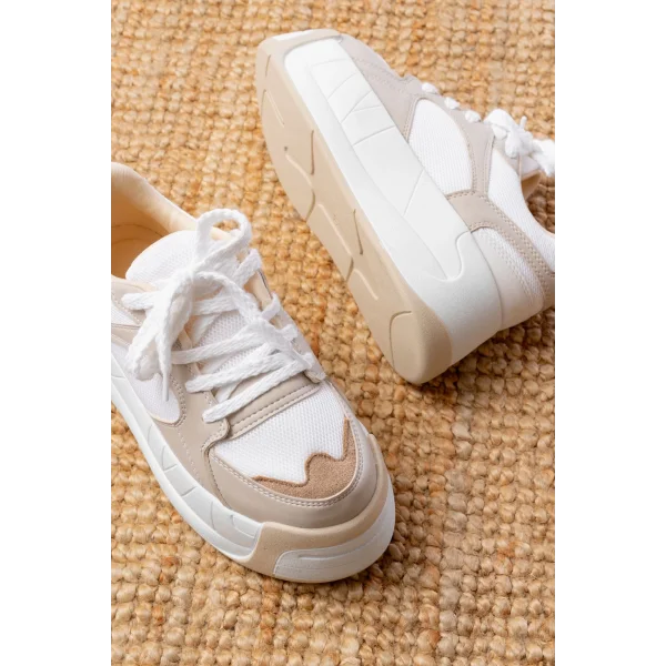 SP-190 Bej Garni Bağcıklı Fileli Yüksek Taban Günlük Spor Ayakkabı
