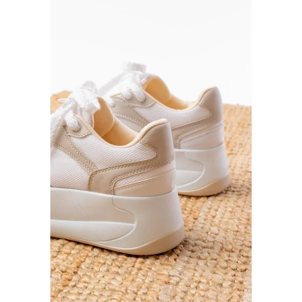 SP-190 Bej Garni Bağcıklı Fileli Yüksek Taban Günlük Spor Ayakkabı