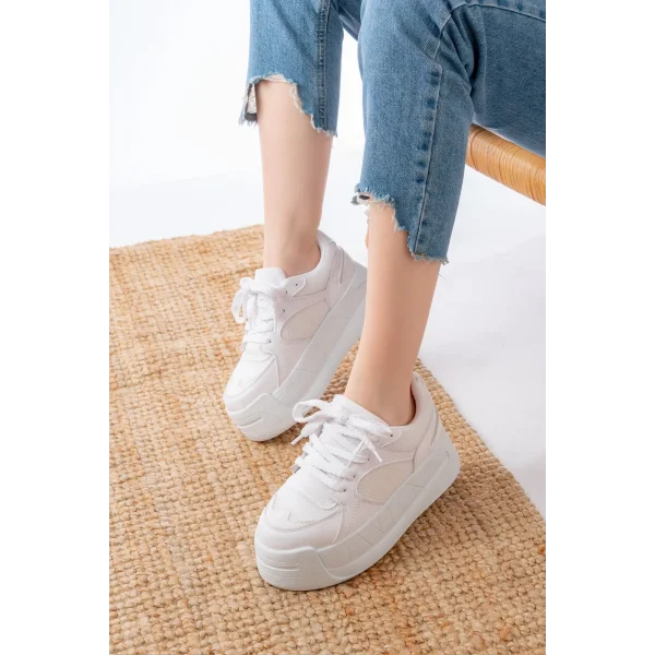 SP-190 Beyaz Garni Bağcıklı Fileli Yüksek Taban Günlük Spor Ayakkabı