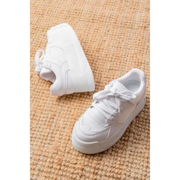 SP-190 Beyaz Garni Bağcıklı Fileli Yüksek Taban Günlük Spor Ayakkabı