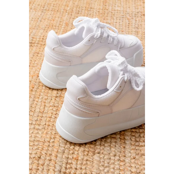 SP-190 Beyaz Garni Bağcıklı Fileli Yüksek Taban Günlük Spor Ayakkabı