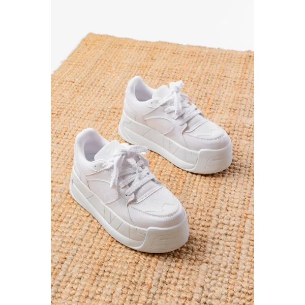 SP-190 Beyaz Garni Bağcıklı Fileli Yüksek Taban Günlük Spor Ayakkabı