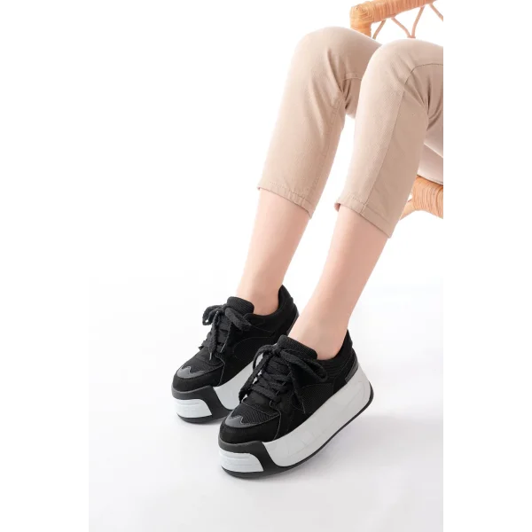 SP-190 Siyah Garni Bağcıklı Fileli Yüksek Taban Günlük Spor Ayakkabı