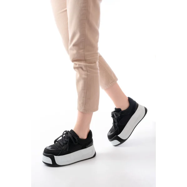 SP-190 Siyah Garni Bağcıklı Fileli Yüksek Taban Günlük Spor Ayakkabı