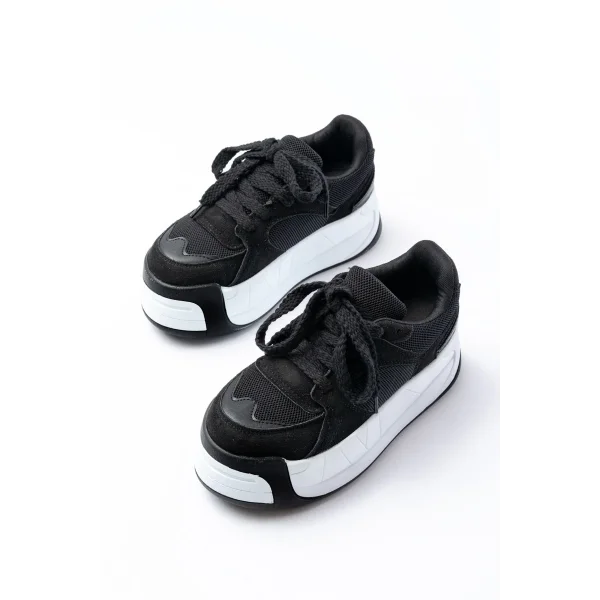 SP-190 Siyah Garni Bağcıklı Fileli Yüksek Taban Günlük Spor Ayakkabı