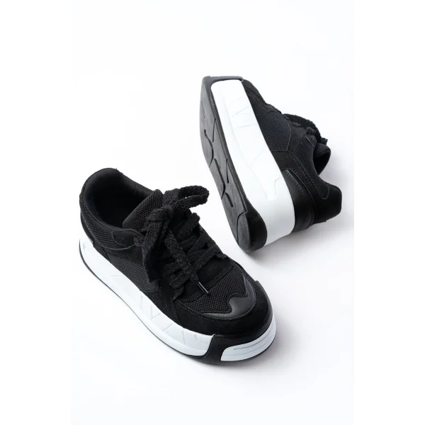 SP-190 Siyah Garni Bağcıklı Fileli Yüksek Taban Günlük Spor Ayakkabı