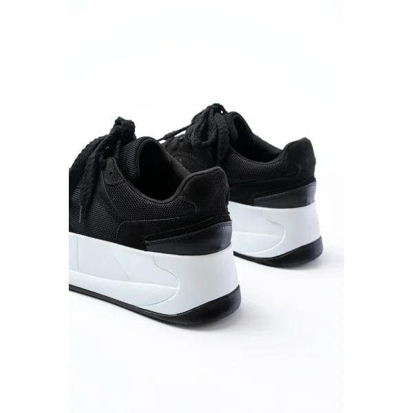SP-190 Siyah Garni Bağcıklı Fileli Yüksek Taban Günlük Spor Ayakkabı