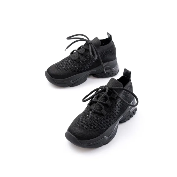 SP-2024 Siyah Günlük Bağcıklı Fileli Taş Aksesuarlı Kadın Spor Ayakkabı