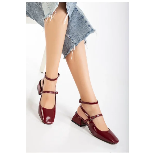 ST-003 Bordo Rugan Günlük 4 cm Topuklu Bayan Ayakkabı