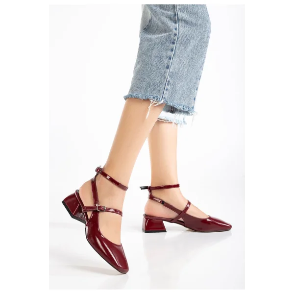 ST-003 Bordo Rugan Günlük 4 cm Topuklu Bayan Ayakkabı