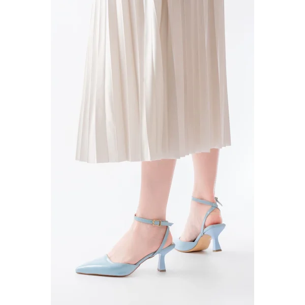 ST-004 Bebe Mavi Rugan Günlük 7 cm Topuklu Bayan Ayakkabı