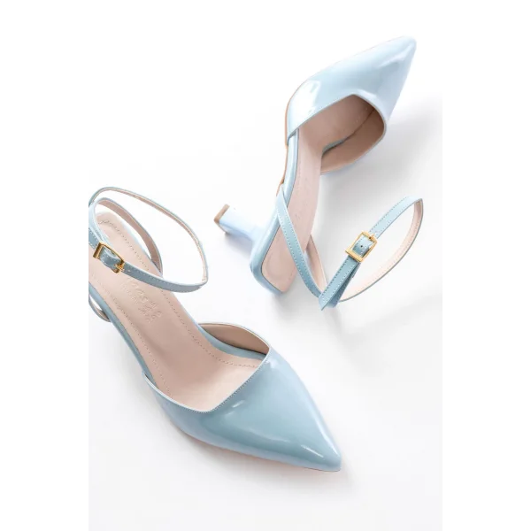 ST-004 Bebe Mavi Rugan Günlük 7 cm Topuklu Bayan Ayakkabı