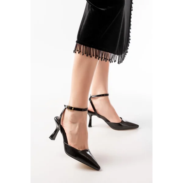 ST-004 Siyah Rugan Günlük 7 cm Topuklu Bayan Ayakkabı