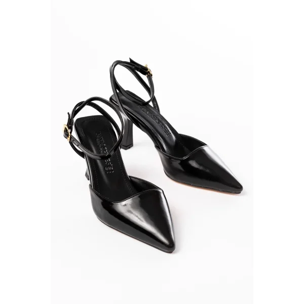 ST-004 Siyah Rugan Günlük 7 cm Topuklu Bayan Ayakkabı