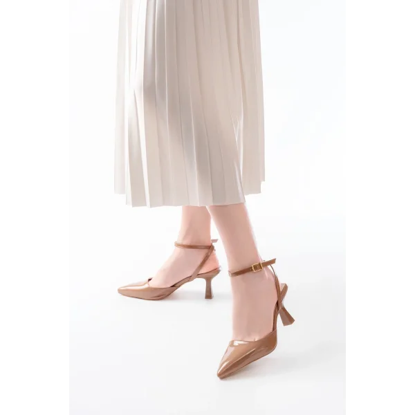 ST-004 Vizon Rugan Günlük 7 cm Topuklu Bayan Ayakkabı