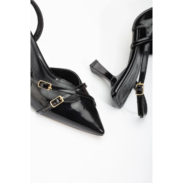 ST-005 Siyah Rugan Günlük 7 cm Topuklu Bayan Ayakkabı