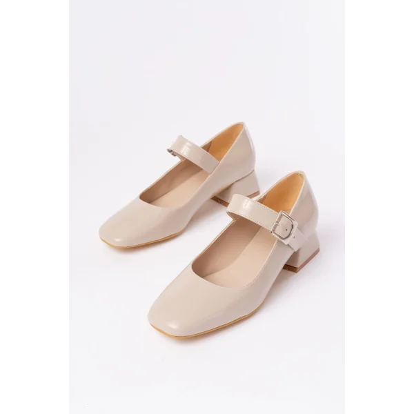 ST-006 Bej Rugan Günlük 4 cm Topuklu Bayan Ayakkabı