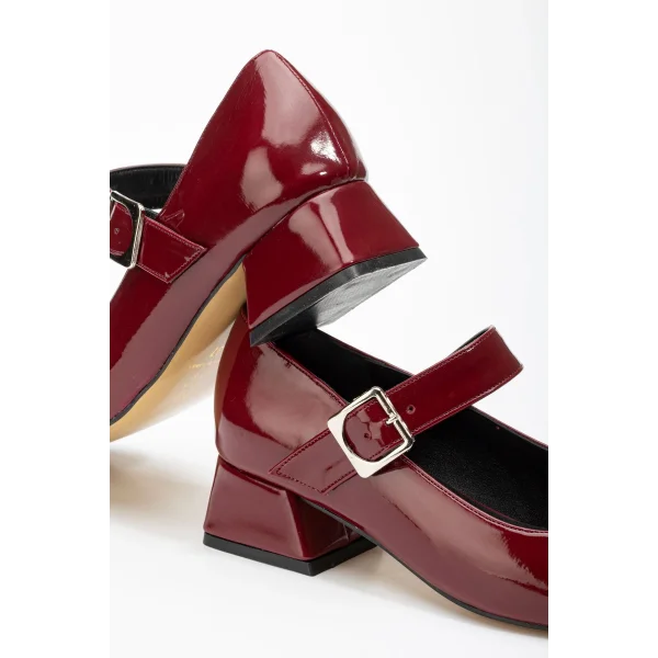 ST-006 Bordo Rugan Günlük 4 cm Topuklu Bayan Ayakkabı