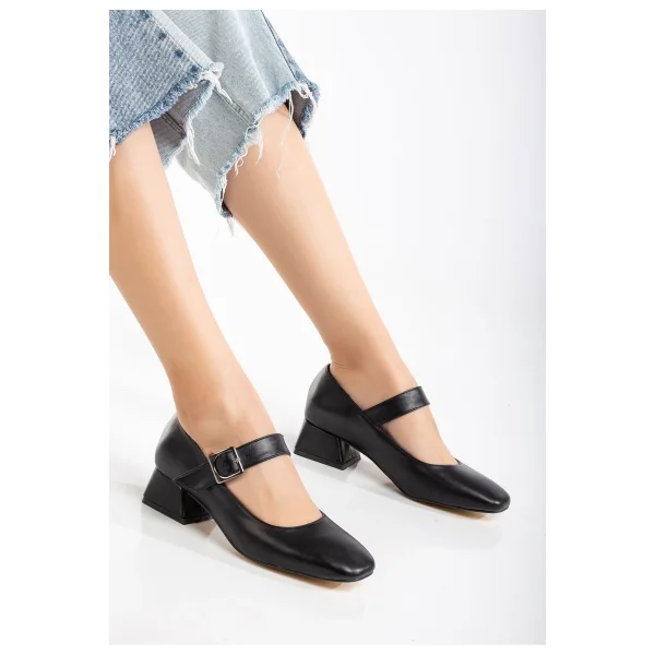 ST-006 Siyah Günlük 4 cm Topuklu Bayan Ayakkabı
