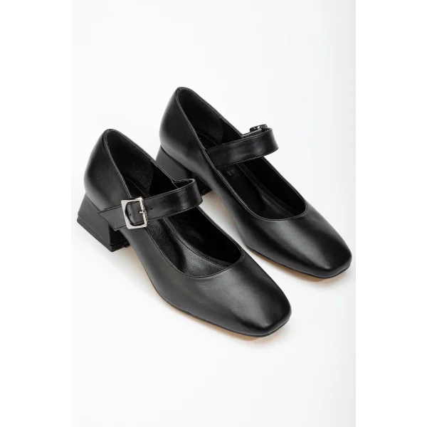 ST-006 Siyah Günlük 4 cm Topuklu Bayan Ayakkabı