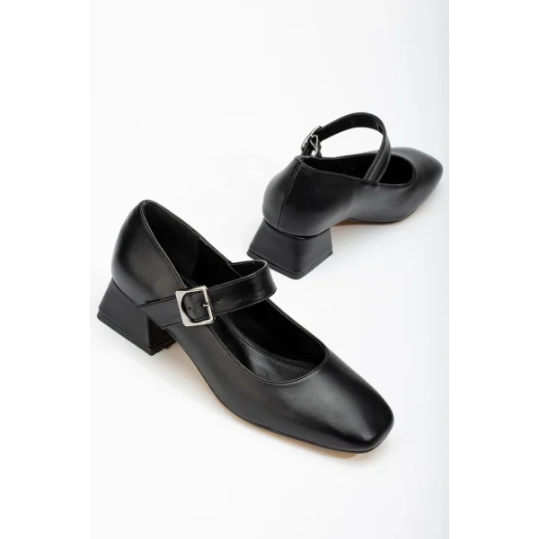 ST-006 Siyah Günlük 4 cm Topuklu Bayan Ayakkabı