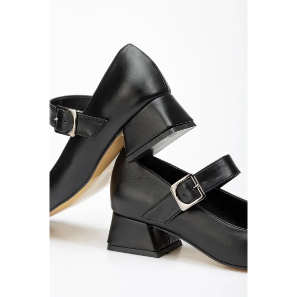ST-006 Siyah Günlük 4 cm Topuklu Bayan Ayakkabı