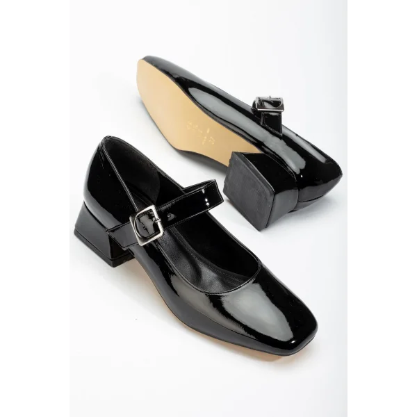 ST-006 Siyah Rugan Günlük 4 cm Topuklu Bayan Ayakkabı