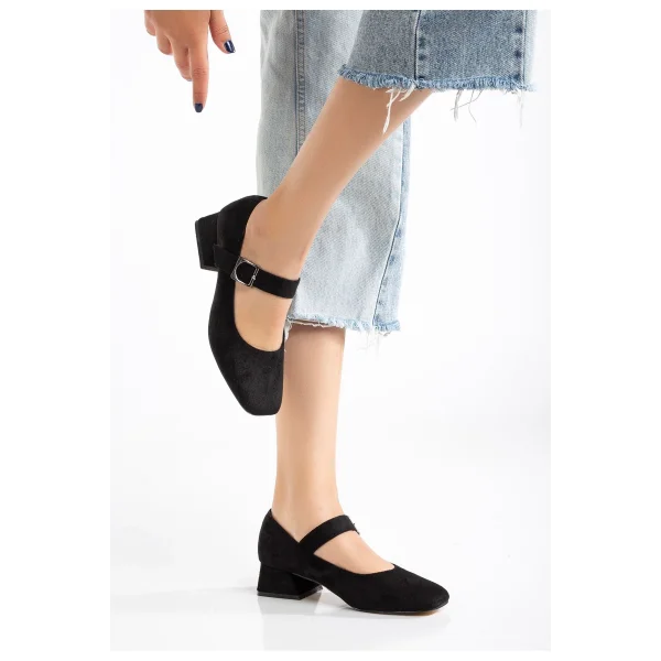ST-006 Siyah Süet Günlük 4 cm Topuklu Bayan Ayakkabı