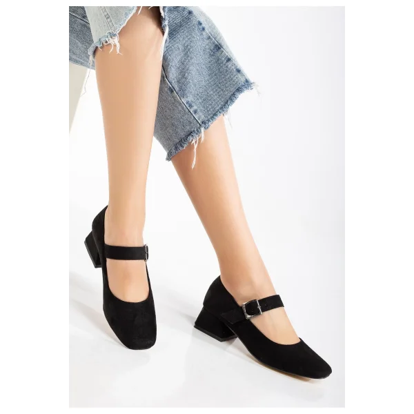 ST-006 Siyah Süet Günlük 4 cm Topuklu Bayan Ayakkabı