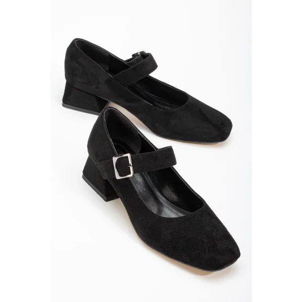 ST-006 Siyah Süet Günlük 4 cm Topuklu Bayan Ayakkabı