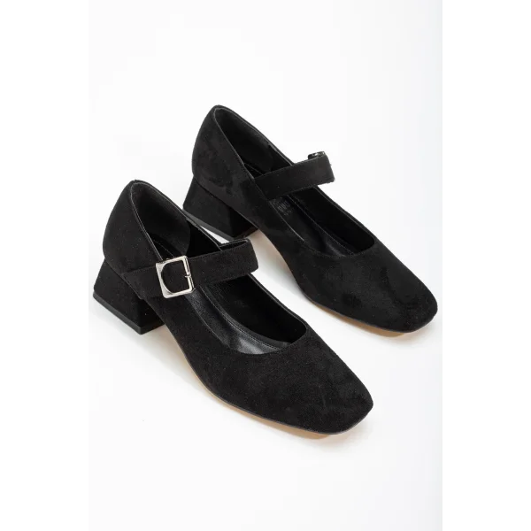 ST-006 Siyah Süet Günlük 4 cm Topuklu Bayan Ayakkabı