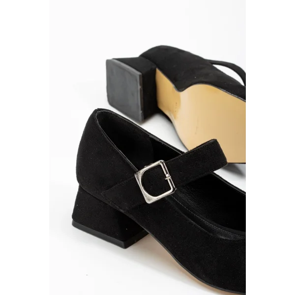 ST-006 Siyah Süet Günlük 4 cm Topuklu Bayan Ayakkabı
