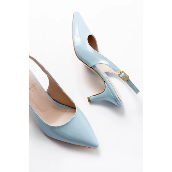 ST-1152 Bebe Mavi Rugan Günlük 7 cm Topuklu Kadın Ayakkabı