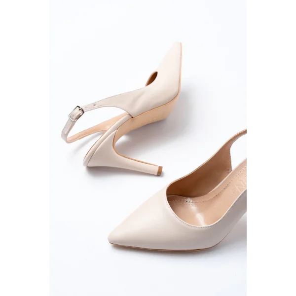 ST-1153 Bej Günlük Arkası Açık 9 cm Topuklu Kadın Ayakkabı