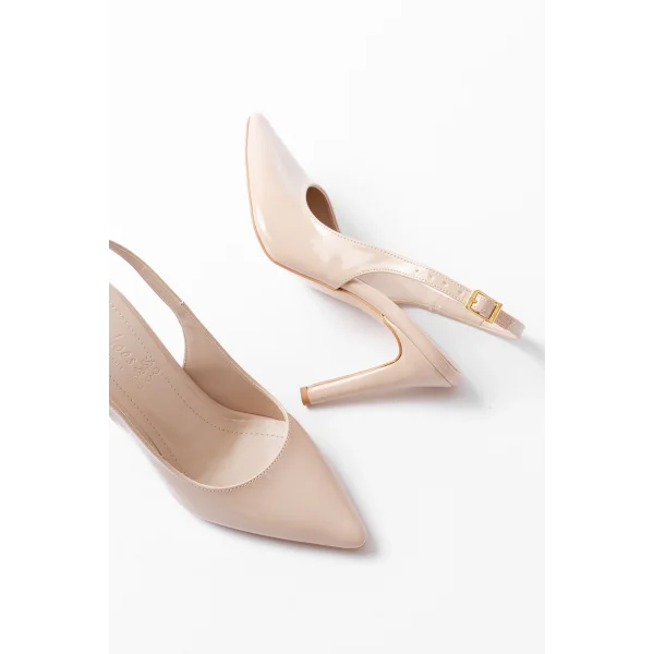 ST-1153 Bej Rugan Günlük Arkası Açık 9 cm Topuklu Kadın Ayakkabı