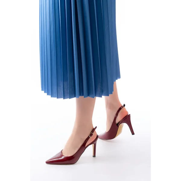 ST-1153 Bordo Rugan Günlük Arkası Açık 9 cm Topuklu Kadın Ayakkabı