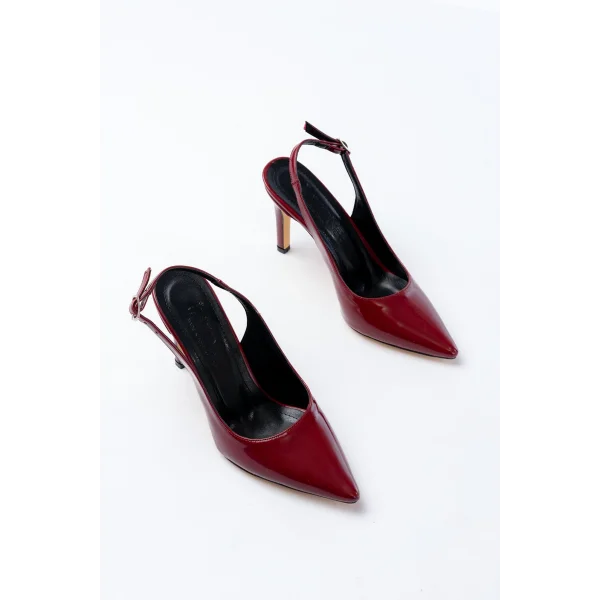 ST-1153 Bordo Rugan Günlük Arkası Açık 9 cm Topuklu Kadın Ayakkabı