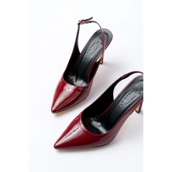 ST-1153 Bordo Rugan Günlük Arkası Açık 9 cm Topuklu Kadın Ayakkabı