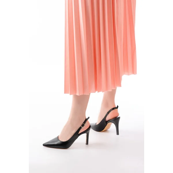 ST-1153 Siyah Günlük Arkası Açık 9 cm Topuklu Kadın Ayakkabı