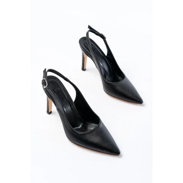 ST-1153 Siyah Günlük Arkası Açık 9 cm Topuklu Kadın Ayakkabı